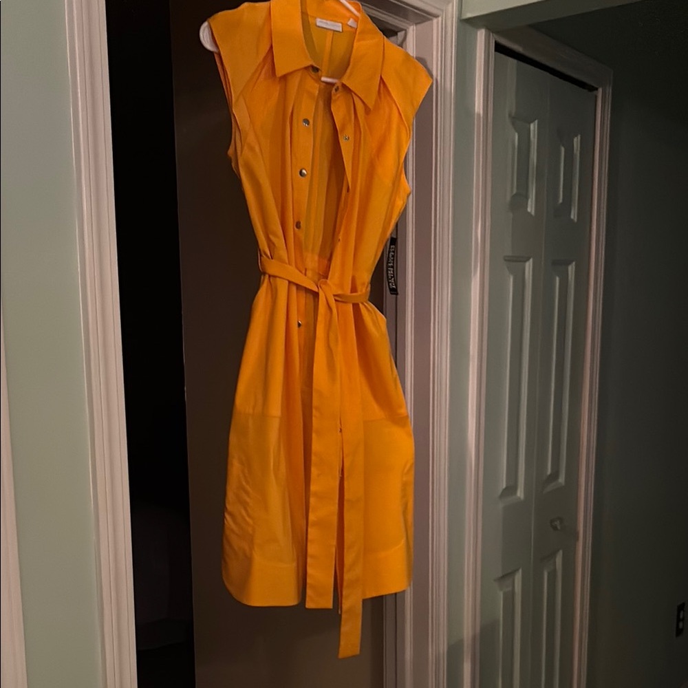 Yellow Sleeveless Belted Dress